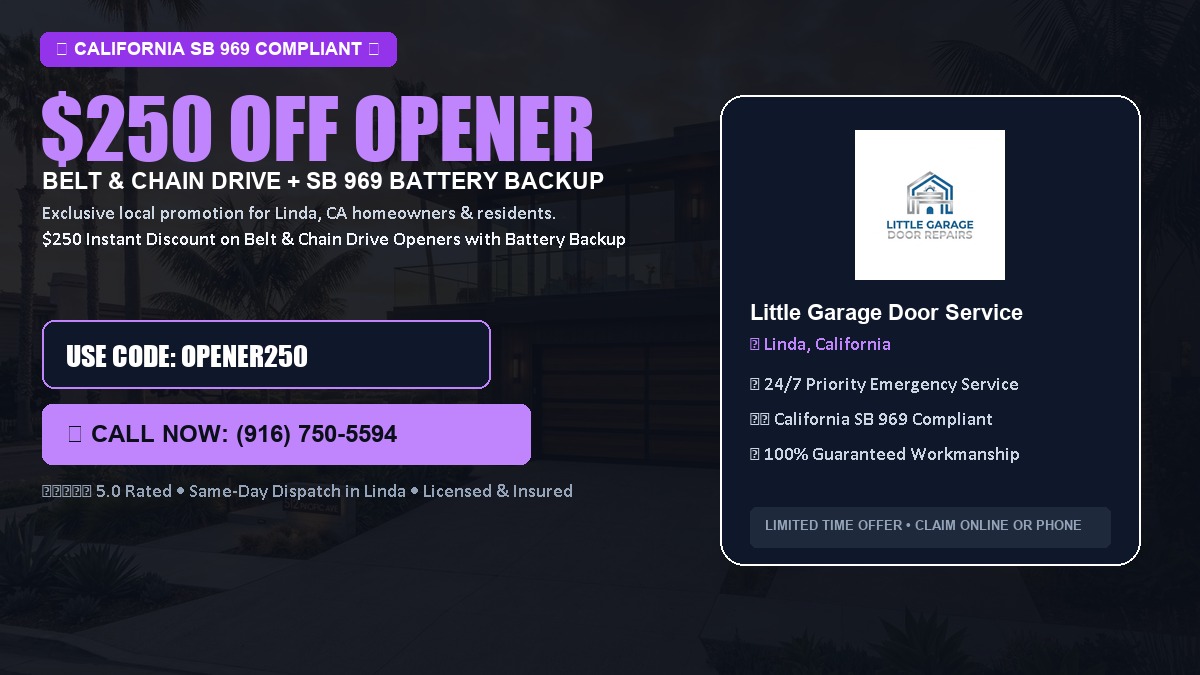 $250 OFF Smart Garage Door Opener Installation (Belt & Chain Drive with California SB 969 Battery Backup) in Linda, CA
